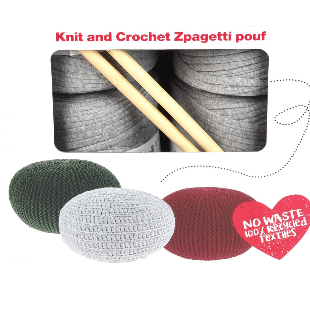 Hoooked DIY Crochet & Knit Kit Pouf Zpagetti
